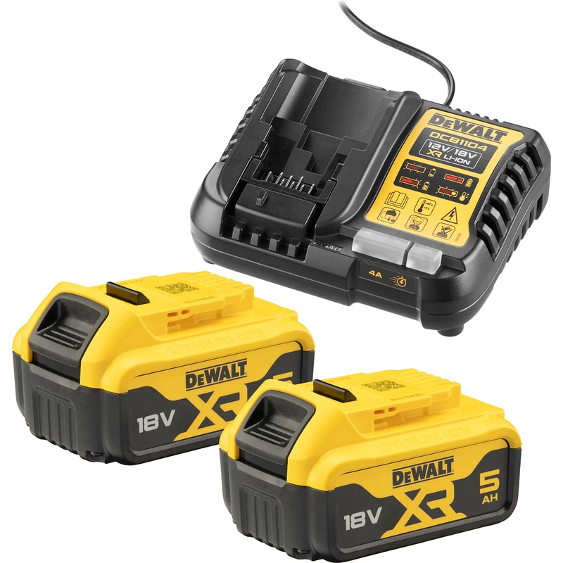 Zestaw baterii i ładowarki DeWALT DCB1104P2 18 V 5.0 Ah (2 baterie, ładowarka)
