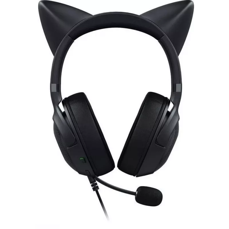 Kraken Kitty V2 – Czarny, Zestaw słuchawkowy do gier, Kocie uszy, Oświetlenie reagujące na stream, Mikrofon kardioidalny HyperClear, 40-milimetrowe przetworniki TriForce, Wbudowany w nauszniki mikrofon, Razer Chroma RGB (uszy i nauszniki), Dźwięk przestrz