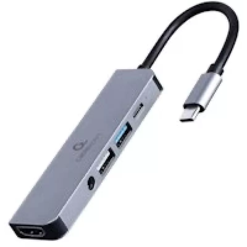 Gembird A-CM-COMBO5-02 stacja dokująca/replikator portów do laptopa, przewodowy USB 3.2 Gen 1 (3.1 Gen 1) Type-C, srebrny