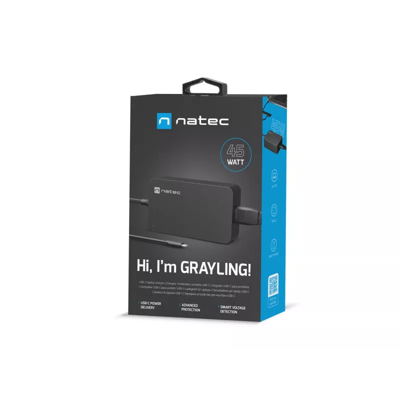 NATEC Grayling USB-C 45W zasilacz uniwersalny Czarny