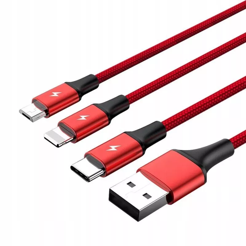 UNITEK C4049RD Kabel USB 1.2 m USB A USB C/Micro-USB B/Lightning Czerwony