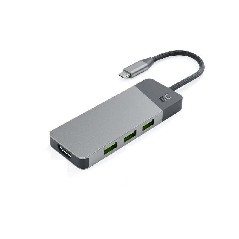 Hub USB Type‑C zielony Cell HUBGC01 — 7 portów: 3×USB‑A 3.2 Gen 1, 1×USB‑C 3.2 Gen 1, HDMI, czytnik microSD+SD — srebrny