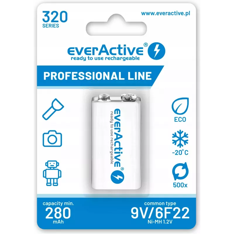 Akumulator everActive EVHRL22-320 9V NiMH pryzmatyczny 8,4 V, 55 g, 48,5 mm