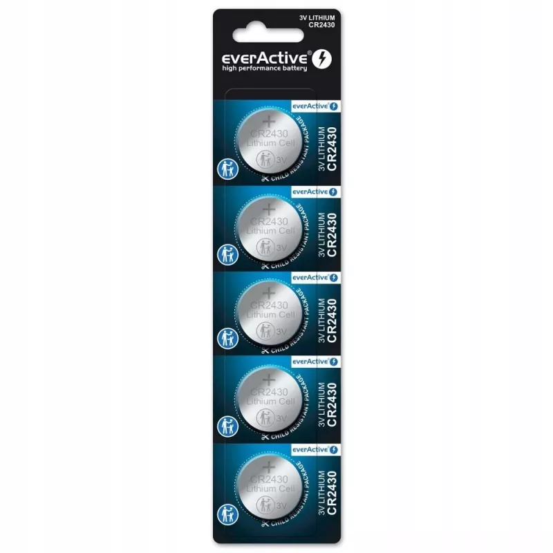 Bateria pastylkowa everActive CR2430 litowa 3 V, 24,5 mm × 3 mm, 5 szt.