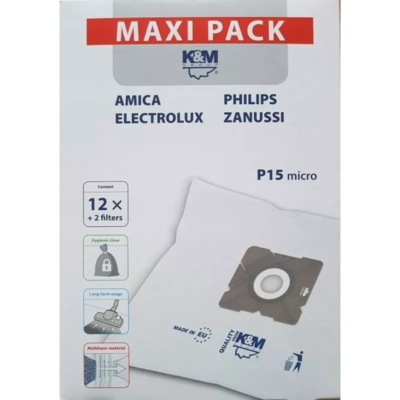 Worki do odkurzacza PHILIPS CONCEPT SENCOR ZANUSSI P15 maxi KM-P15-MX (12 szt.)