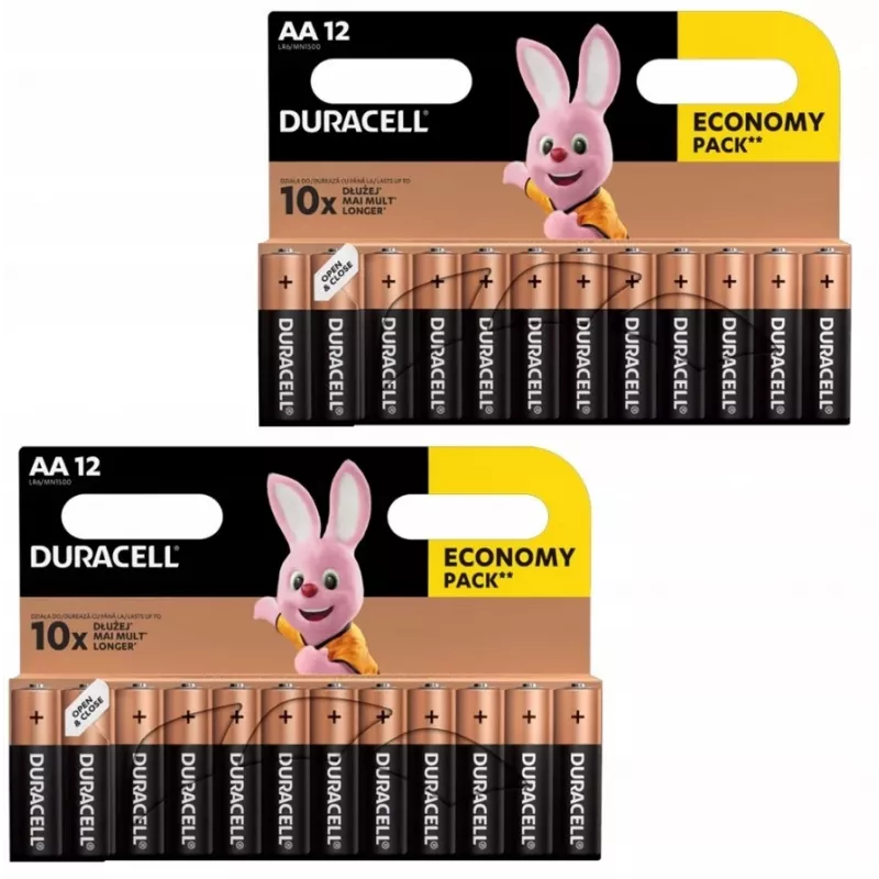 Zestaw baterii alkalicznych Duracell AA (LR6) — 24 sztuki, jednorazowe