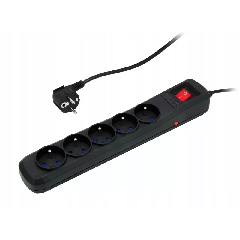 Listwa zasilająca ARMAC R5 — 5 gniazd, ochrona przeciwprzepięciowa, kabel 3 m, czarna