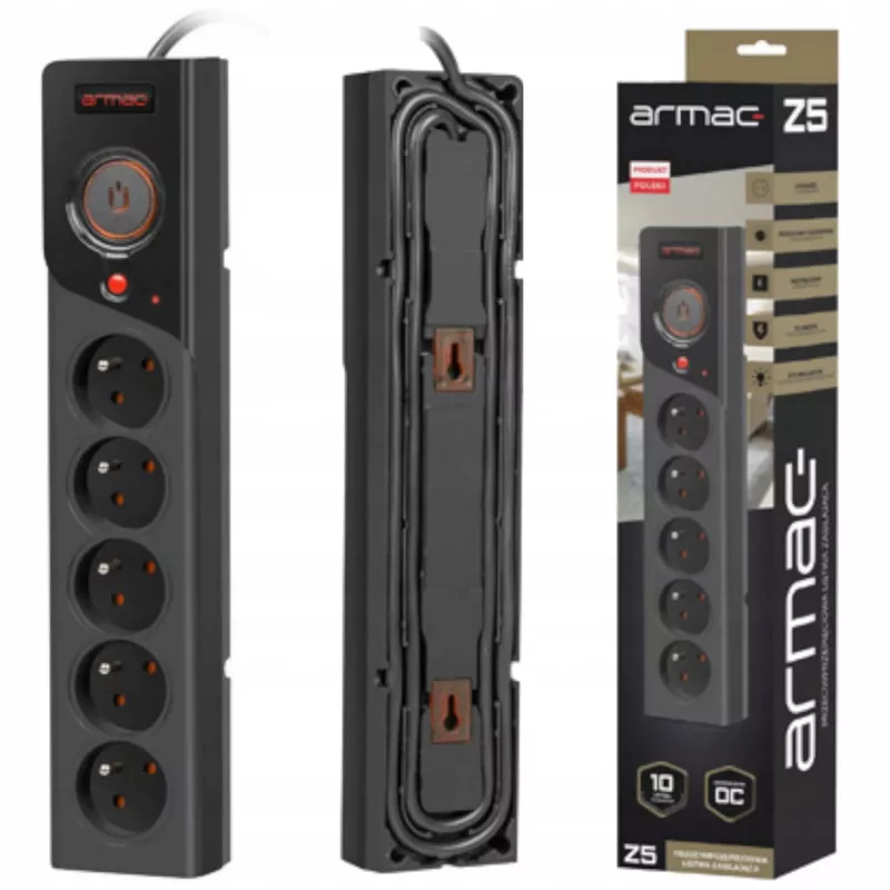 POWER STRIP ARMAC Z5 3M 5X 230V PL 10A kabel ORGANIZER Czarny