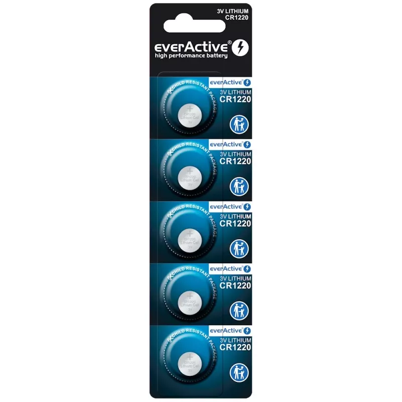 Bateria litowa pastylkowa everActive CR1220 — 3V, 40 mAh, 12,5×2 mm, jednorazowa, 5 szt.