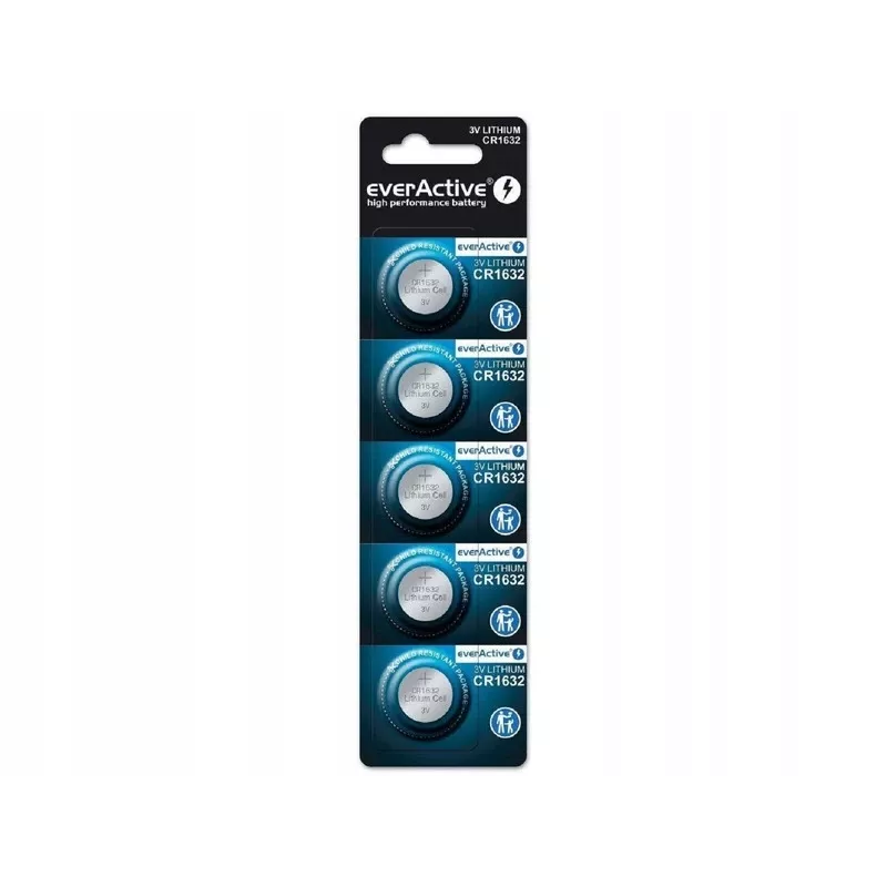 Bateria everActive CR1632 litowa jednorazowa guzikowa 3 V — 5 szt., 16 mm × 3,2 mm