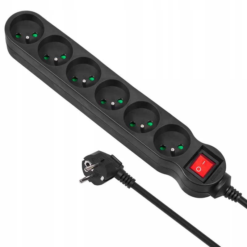 Listwa zasilająca MACLEAN MCE225 — kabel 1,5 m, 6 gniazd AC typu F, wewnętrzna, czarna
