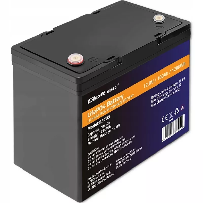 Qoltec 53705 Akumulator litowo-żelazowo-fosforanowy 100 Ah 12,8 V