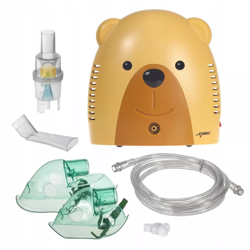 Inhalator dla dzieci Promedix, miś, zestaw nebulizatora, maski, filtry, PR-811