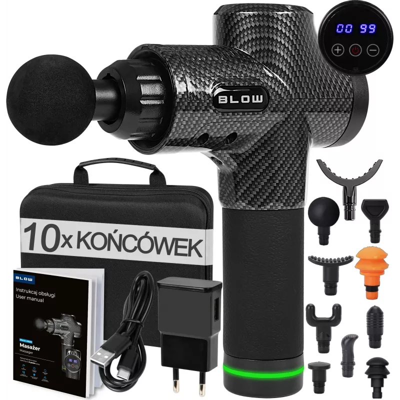 Ręczny masażer udarowy BLOW Wave 4000 model 44-340# — 32 poziomy intensywności, bateria 2200 mAh, USB-C