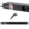 Jednostka dystrybucji zasilania LANBERG PDU-06E-0200-BK — 6 gniazd typu E, 16 A, kabel 2 m, 1U do szafy rack, 220–250 V