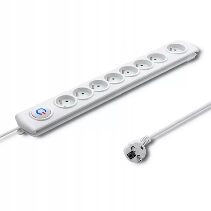 Listwa przeciwprzepięciowa Qoltec 50293 biała 8 gniazd AC 230 V