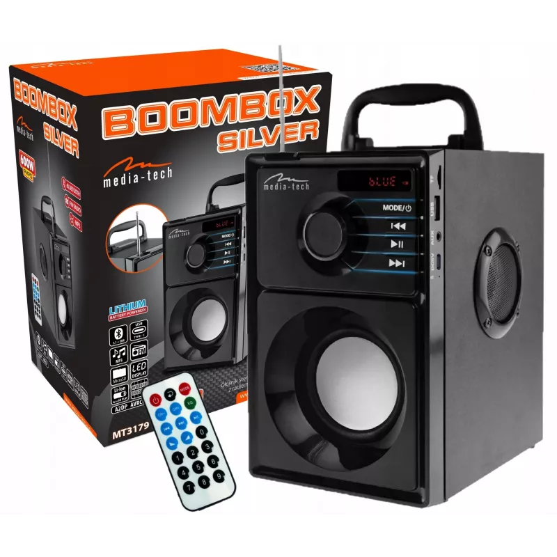 Głośnik bezprzewodowy MEDIA-TECH MT3179, 20W (RMS 15W), Bluetooth 5.1, FM, MicroSD, USB, AUX, Li-Ion, 6 h, obudowa drewniana
