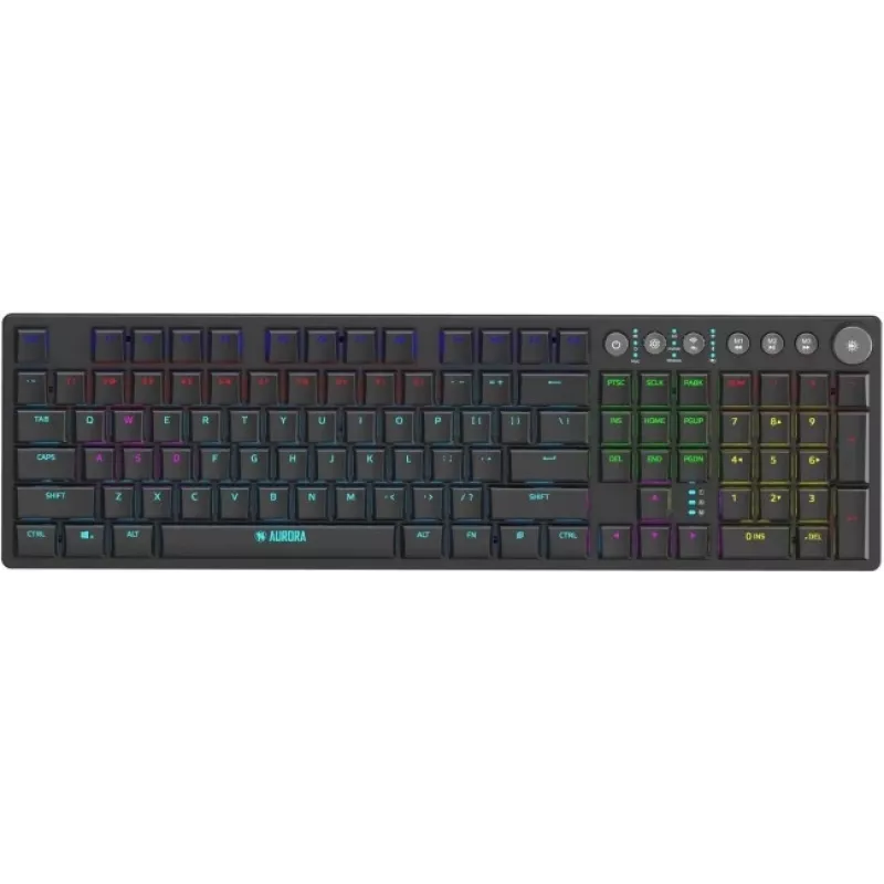 Klawiatura IBOX AURORA K-6 — pełnowymiarowa QWERTY, bezprzewodowa RF + Bluetooth, podświetlenie RGB, mechaniczne niskoprofilowe klawisze, czarna