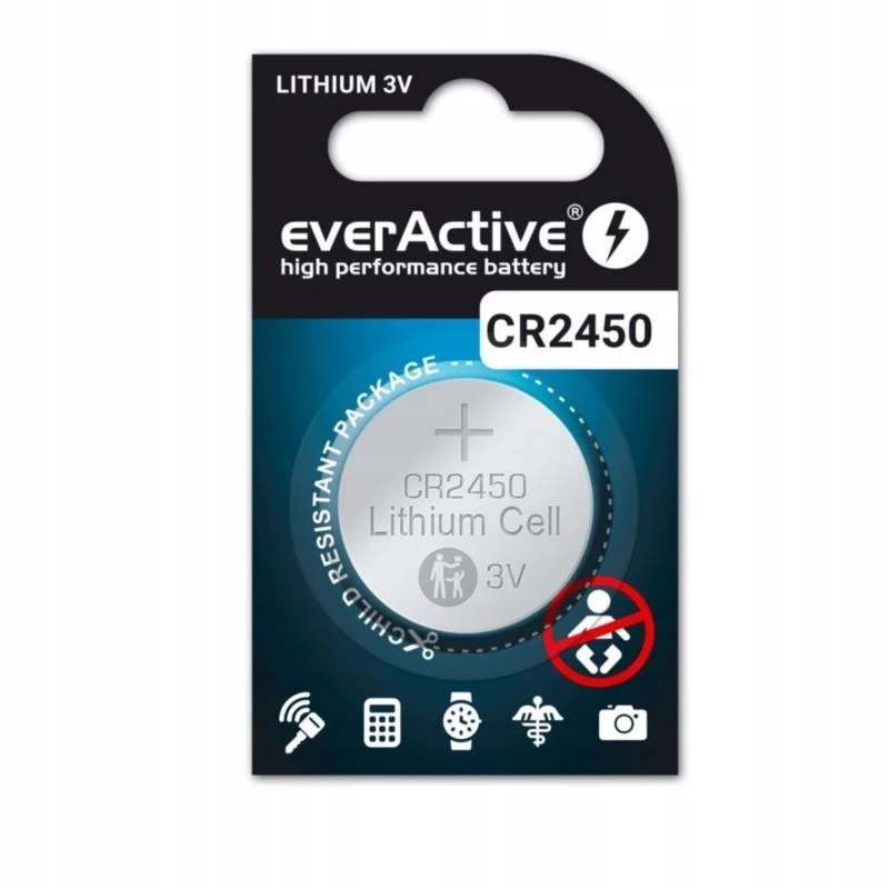 Button/coin lithium battery everActive CR2450, 3 V, 5 mm height — pack of 5