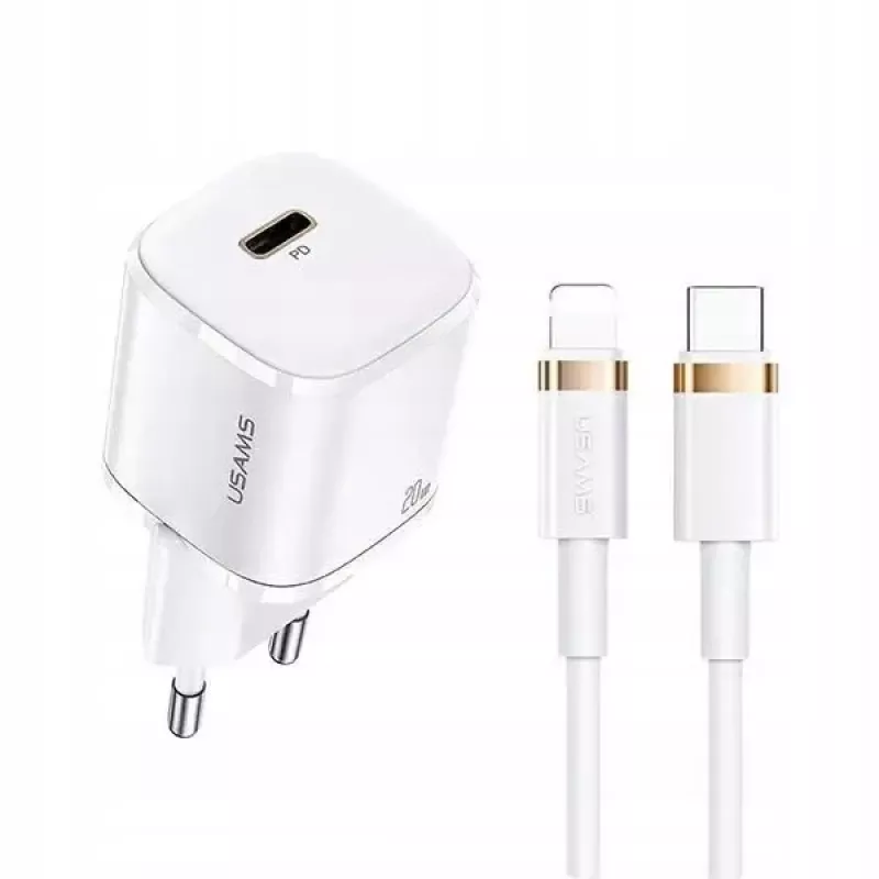 Przenośna ładowarka do telefonu usams T36 z 1x USB-C PD3.0 i wbudowanym kablem Lightning