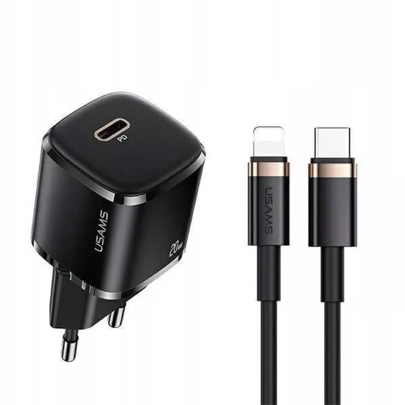 usams Ładowarka Telefonu 1x USB-C T36 + Lightning PD — kompaktowa ładowarka PD z USB-C i Lightning