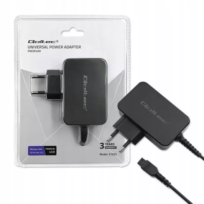 Qoltec 51025 zasilacz/przetwornica do użytku wewnętrznego Czarny