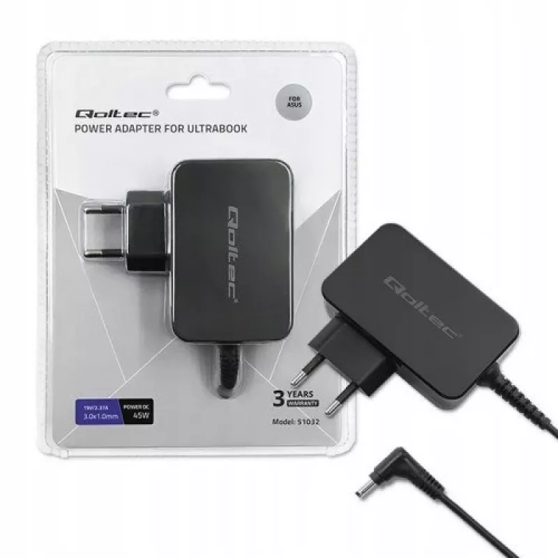 Zasilacz Qoltec 51032 45W do użytku wewnętrznego czarny do laptopów