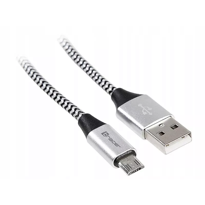Kabel USB Tracer TRAKBK46928 1m USB A Micro-USB B Czarny Srebrny