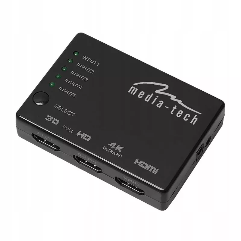 Przełącznik HDMI video MEDIA-TECH MT5207, 5 wejść HDMI, 1 wyjście HDMI, czarny