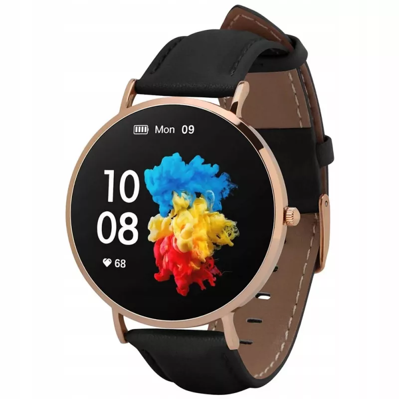 Smartwatch skórzany Garett Verona Gold-Czarny