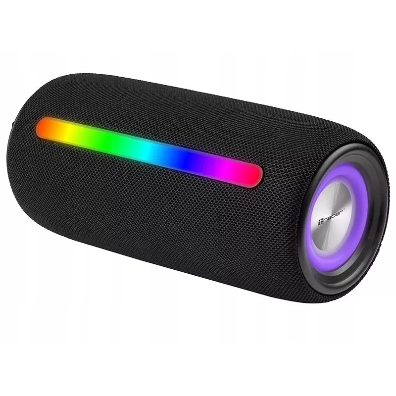 Przenośny głośnik stereo TRACER Stripe Czarny — 10 W RMS, Bluetooth/przewodowy, USB-A i USB-C, MicroSD, wbudowany akumulator (do 5 h)