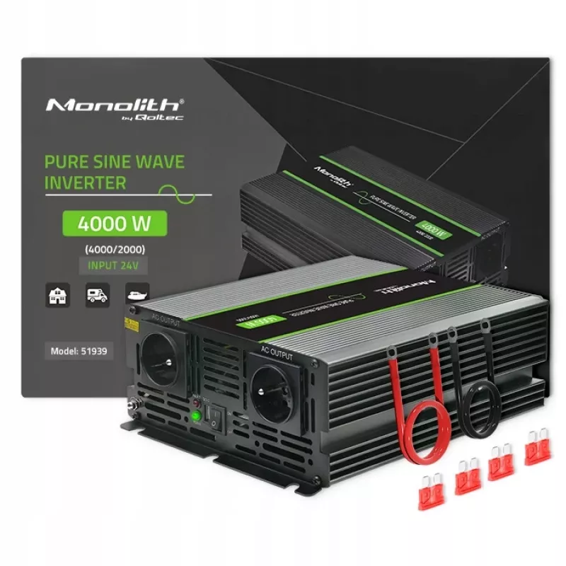 Qoltec Monolith zasilacz/przetwornica samochodowa 4000 W Czarny