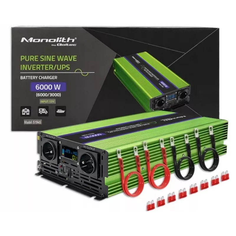 Przetwornica samochodowa Qoltec Monolith 6000 W Zielona 12 V