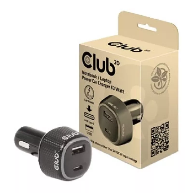 CLUB3D Ładowarka samochodowa do notebooka / laptopa 63 Watt, Auto, zapalniczka, 24 V, czarna