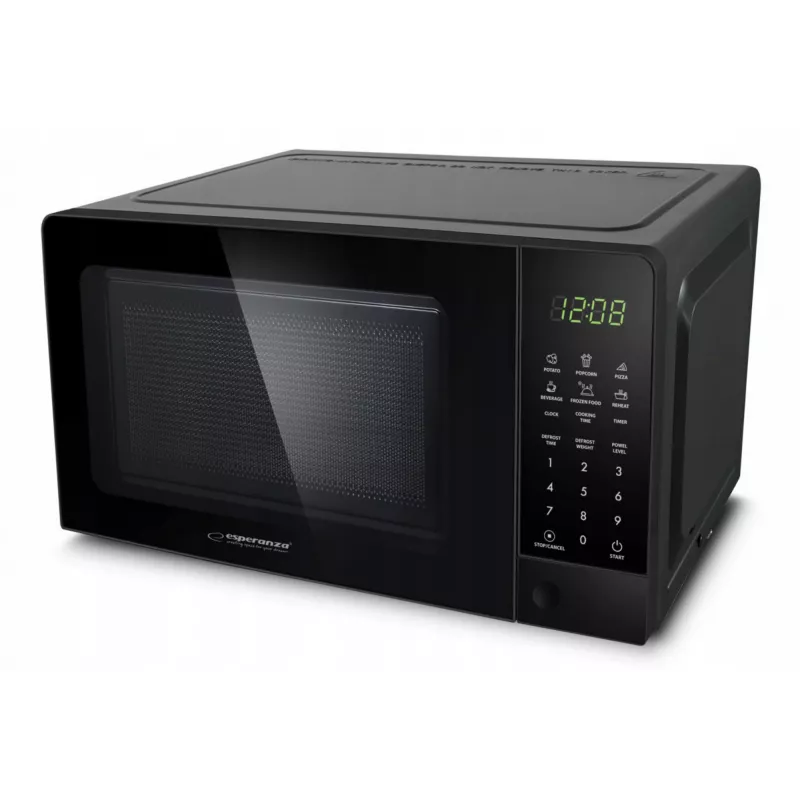 Kuchenka mikrofalowa solowa ESPERANZA EKO009 — 700 W, 20 L, wyświetlacz LED, sterowanie dotykowe, szklany talerz obrotowy 24,5 cm, czarna