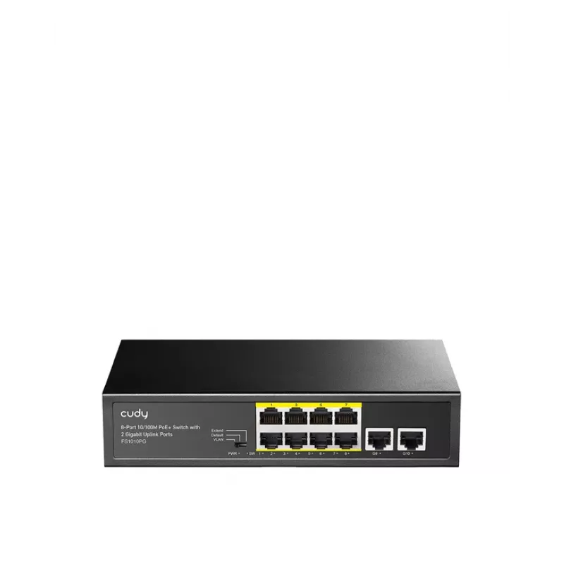 Przełącznik sieciowy Cudy FS1010PG — 10/100 Mbps, 8 portów PoE, 2 uplink, budżet PoE 120 W, obudowa metalowa