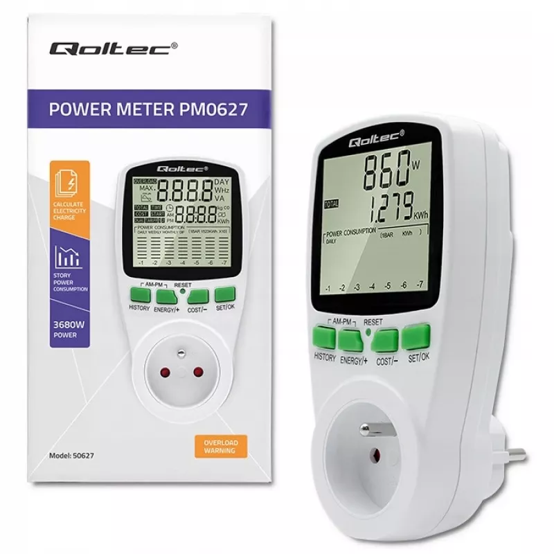 Miernik mocy QOLTEC PM0627 3680W z historią — QOLTEC PM0627 3680W