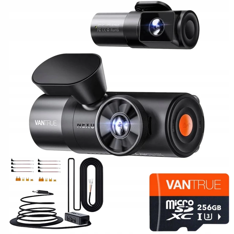Rejestrator samochodowy VANTRUE N5 Nexus 5 — kamera samochodowa 4-kanałowa, 2592×1944 główna, 160° przód/wnętrze, GPS, Wi‑Fi, wyświetlacz IPS, MicroSD do 512 GB