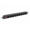 Jednostka dystrybucji zasilania LANBERG PDU-09E-0300-BK — 9x gniazd typu E, 16 A, 220–250 V, kabel 3 m, 1U, stojak 19 cali