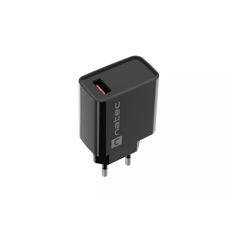NATEC AC szybkie ładowanie przewodowa ładowarka wewnętrzna Ribera — 18W (5–15V, do 3A), 1× USB-A, czarna