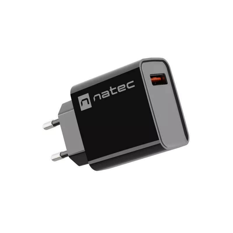 NATEC AC szybkie ładowanie przewodowa ładowarka wewnętrzna Ribera — 18W (5–15V, do 3A), 1× USB-A, czarna