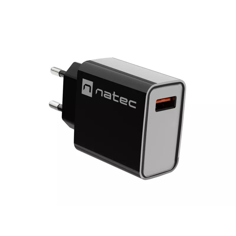 NATEC AC szybkie ładowanie przewodowa ładowarka wewnętrzna Ribera — 18W (5–15V, do 3A), 1× USB-A, czarna