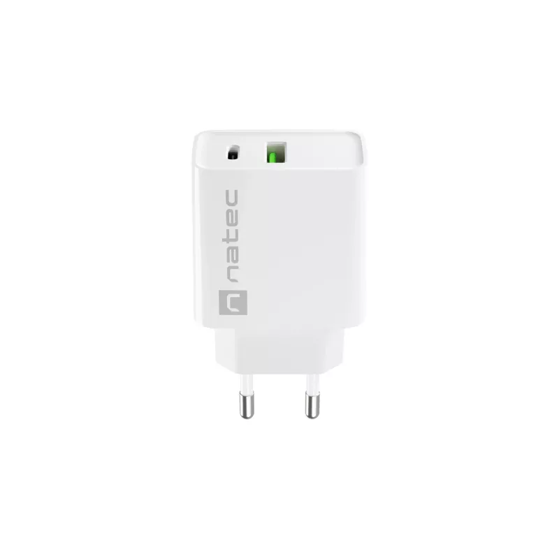 Ładowarka sieciowa szybkiego ładowania NATEC RIBERA 12V 20W USB-C PD 3.0 + USB-A Samsung AFC biała