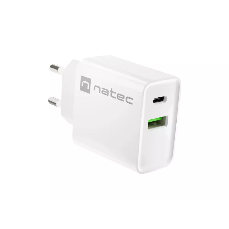 Ładowarka sieciowa szybkiego ładowania NATEC RIBERA 12V 20W USB-C PD 3.0 + USB-A Samsung AFC biała