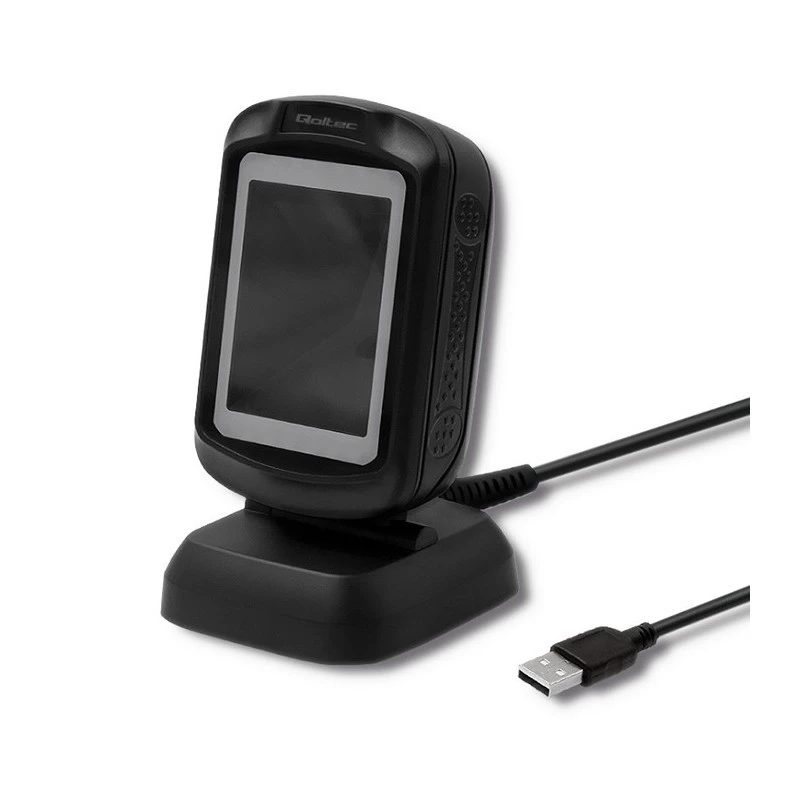 Stały czytnik kodów 1D/2D QOLTEC 50864, czujnik LED, USB przewodowy, czarny, 145×85×80 mm