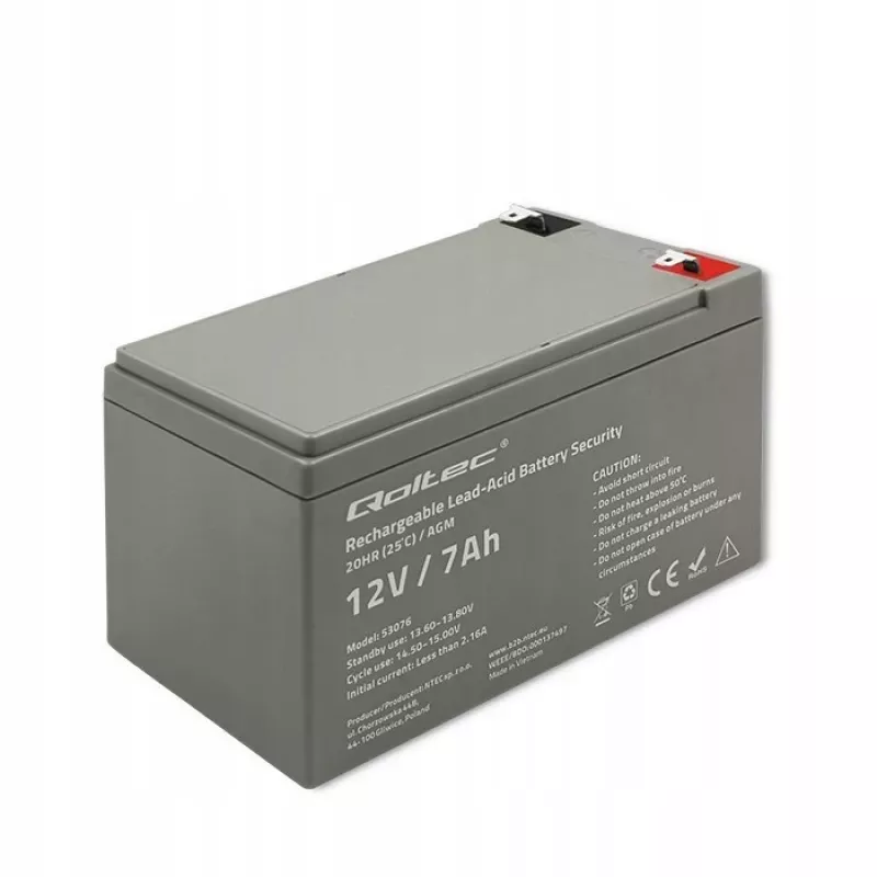 Qoltec 53076 Bateria AGM | 12V | 7Ah | Systemy alarmowe