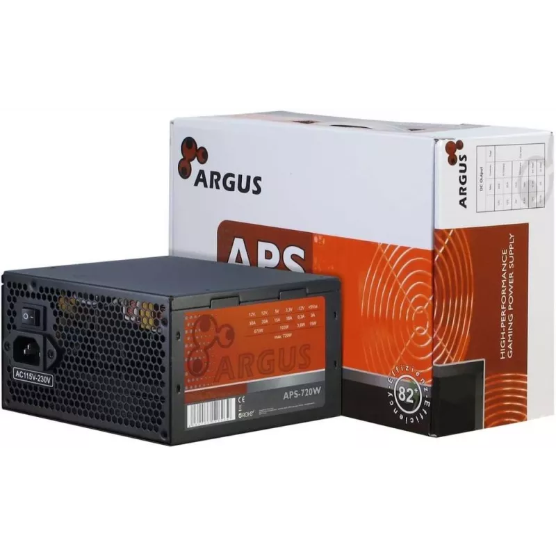 INTER TECH Argus APS-720W - Zasilacz (115-230 V, 20+4 pin ATX, 47-63 Hz, 12V1, +12V2, +3,3V, +5V, +5Vsb, 12V, aktywny PFC, ATX, czarny)
