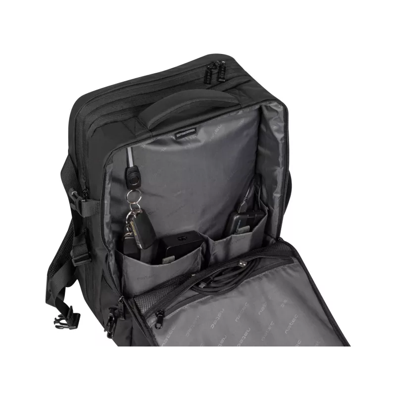 Plecak outdoorowy NATEC NTO-2116 bezramowy poliestrowy czarny 330×240×440 mm z kieszenią na tablet i 10 kieszeniami