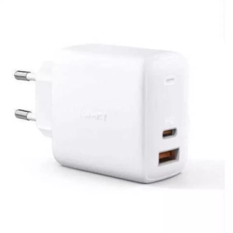 Ładowarka ścienna Aukey PA-B3 biała GaN 65W USB-C / USB-A szybka ładowarka
