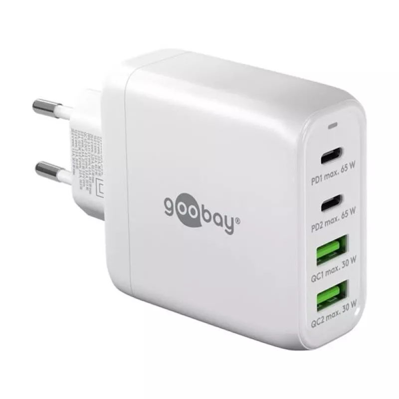 Goobay 64818 Ładowarka do urządzeń mobilnych, słuchawek - laptop - smartfon, biała, szybkie ładowanie AC, do użytku wewnętrznego (64818)